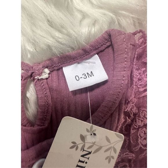 Newborn Infant purple size 0/3 mos Girl Ruffle Long Sleeve Romper Jumpsuit Bowkn - Picture 9 of 10